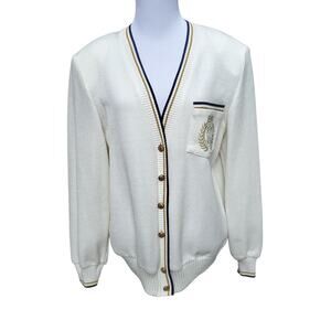 Vintage Nilani Grandpa Cardigan Sweater Cream Gold Crested Buttons Sz L